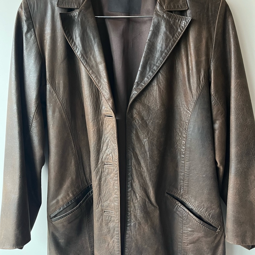 Source Unknown Brown Leather Blazer - image 1